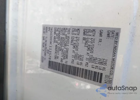 2024 Nissan Murano Platinum Intelligent Awd from USA, damaged, VIN 5N1AZ2DS5RC113578